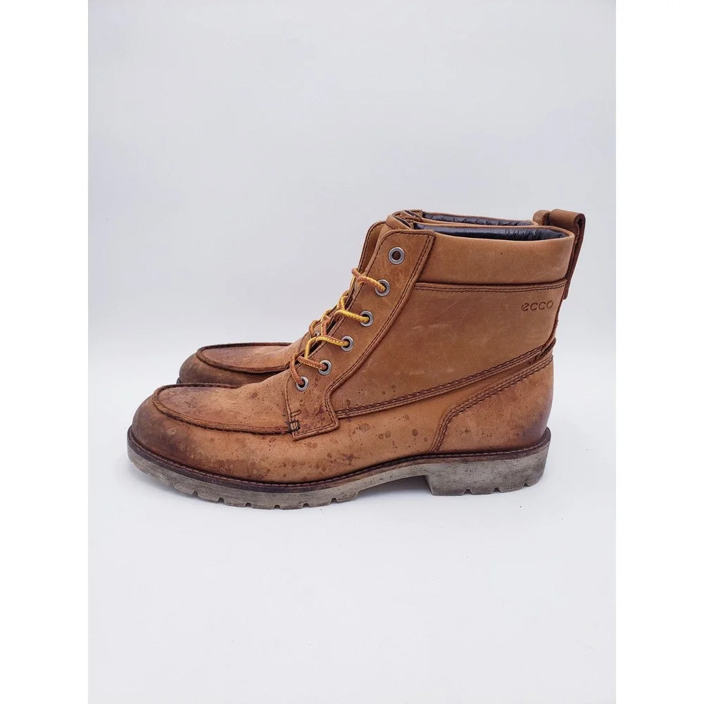 Ecco Men's Holbrok 532234 Mid Cut Lace Boot Slip Resist Moc Toe Tan Mens Size 47